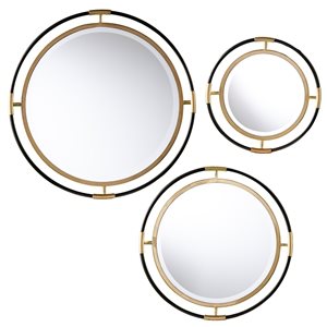 Southern Enterprises Faber 20.75-in L x 20.75-in W Round Gold/Black Framed Wall Mirror - Set of 3