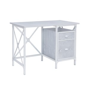 Southern Enterprises Beacon 42-in Distressed White Industrial Writing Desk with 1-Shelf