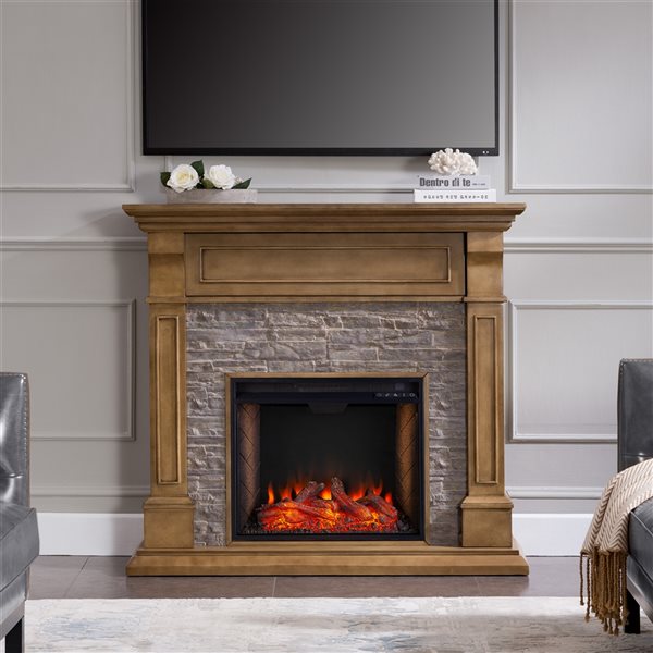 Southern Enterprises Askia 48-in Weathered-Grey Oak Voice-Enabled Electric Fireplace