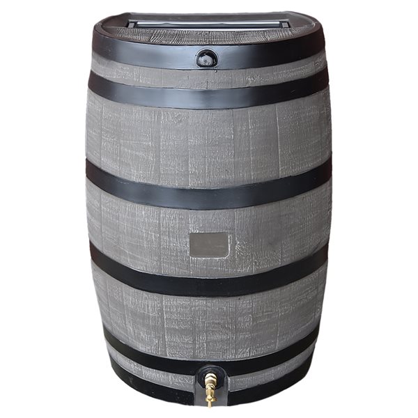 RTS Home Accents Polyethylene 50 USG Rain Barrel - Woodgrain with Black Stripes