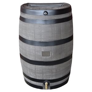 RTS Home Accents Polyethylene 50 USG Rain Barrel - Woodgrain with Black Stripes