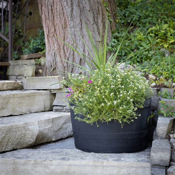 RTS Home Accents Polyethylene Whiskey Barrel Planter - Black