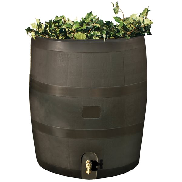 RTS Home Accents Polyethylene 35 USG Round Rain Barrel with Planter - Walnut