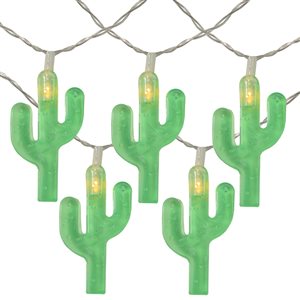 NorthLight 5.5-ft 10-Light Battery-Operated Green Cactus LED String Lights