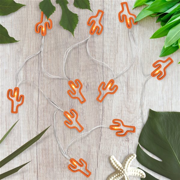 NorthLight 4 ft 10 Light Battery Operated Orange Cactus LED String