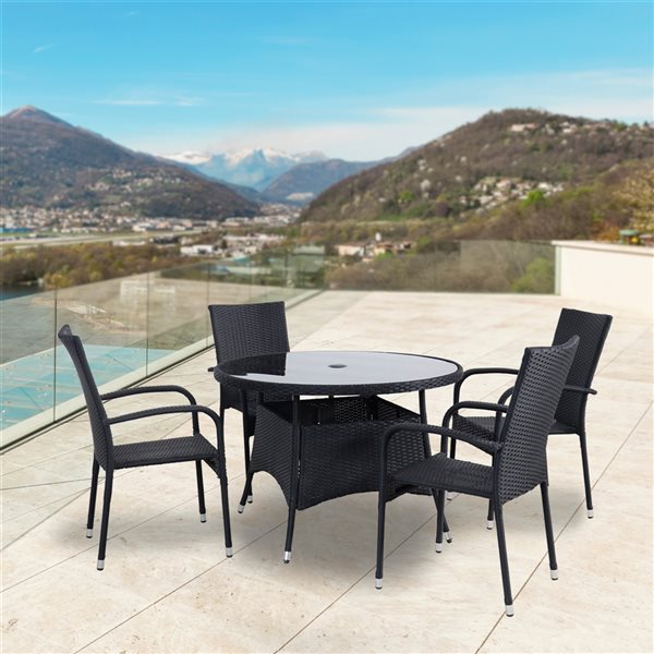 Northlight Venice 5Piece Black Steel Frame Patio Dining Set with