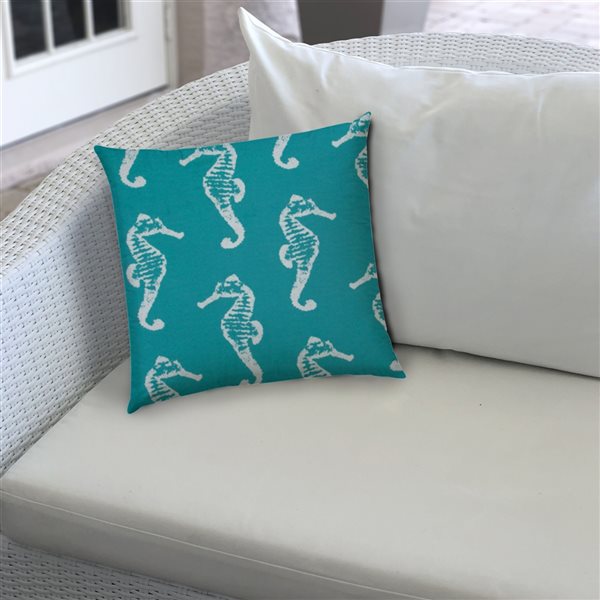 Joita Dance of The Seahorse 1-Piece 19.5-in x 19.5-in Square Turquoise Indoor/Outdoor Zippered Pillow Cover
