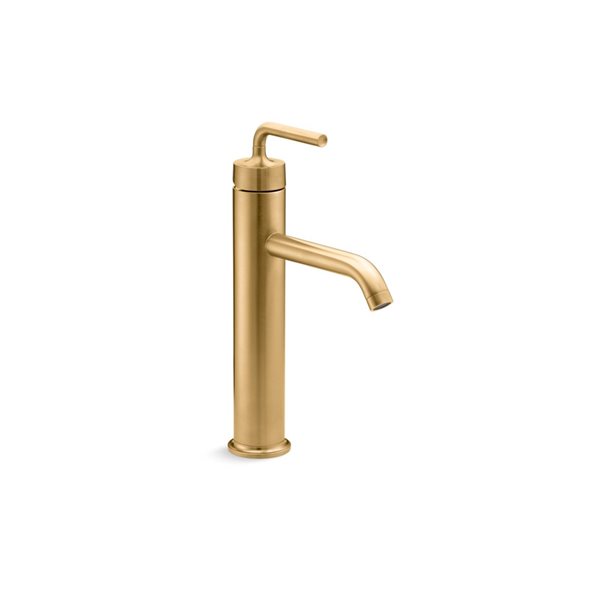KOHLER Purist Brushed Brass 1-Handle Single Hole WaterSense Labelled Bathroom Sink Faucet with Drain