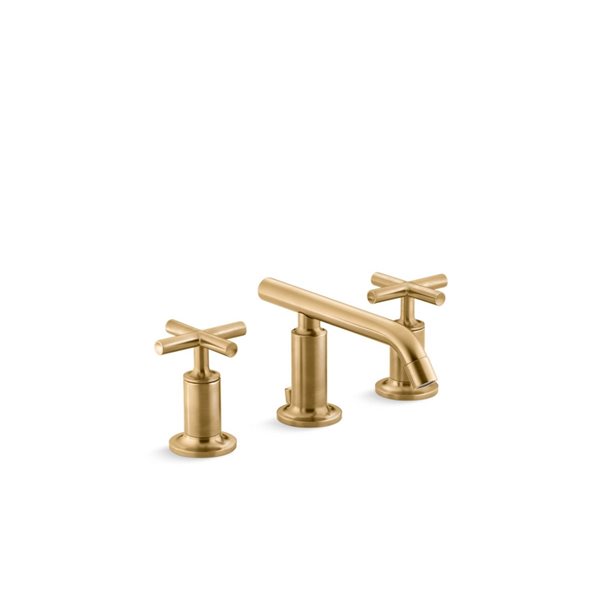 KOHLER Purist Brushed Brass 2-Handle Widespread WaterSense Labelled Bathroom Sink Faucet with Drain