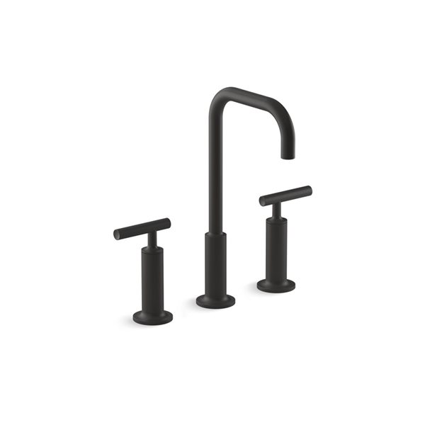 KOHLER Purist Matte Black 2-Handle Widespread WaterSense Labelled Bathroom Sink Faucet with Drain