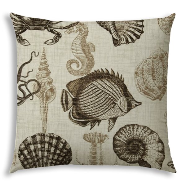 Joita Home Under The Sea 20-in x 20-in Taupe Indoor/Outdoor Pillow with Sewn Closure