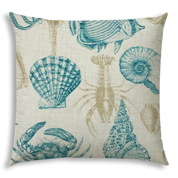 Joita Home Under The Sea 20-in x 20-in Teal Indoor/Outdoor Pillow with Sewn Closure