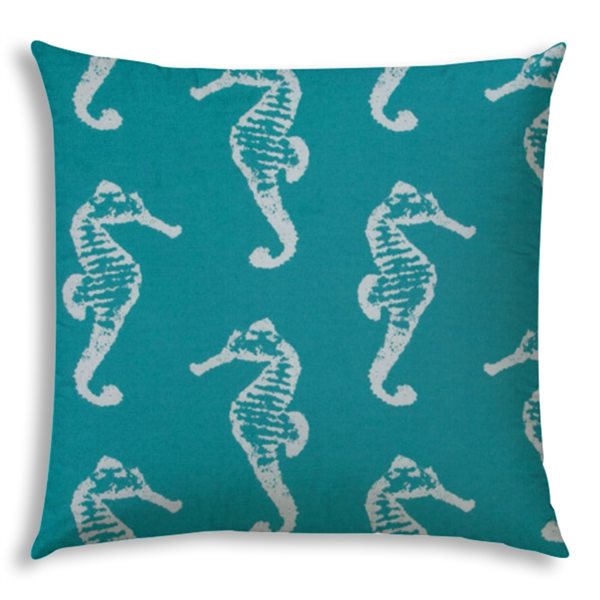 Joita Home Dance Of The Seahorse 20-in x 20-in Turquoise Indoor/Outdoor Pillow with Sewn Closure