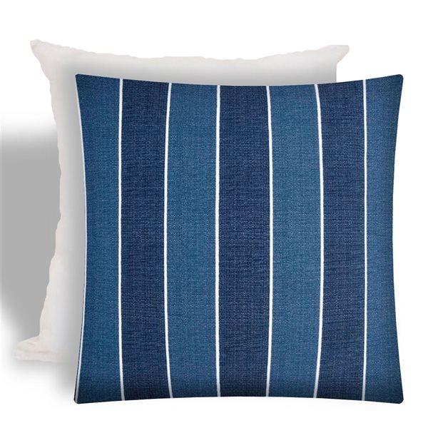 Joita Home Madalena Stripe 17-in x 17-in Navy Indoor/Outdoor Zippered Pillow Cover with Insert - Set of 2