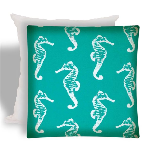 Joita Home Dance of The Seahorse 17-in x 17-in Turquoise In/Outdoor Zippered Pillow Cover with Insert - Set of 2
