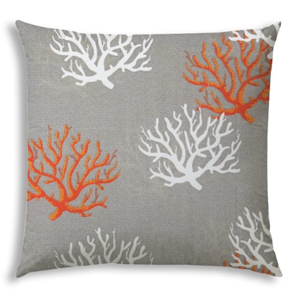 Joita Home Floating Coral 20-in x 20-in Grey Indoor/Outdoor Pillow with Sewn Closure