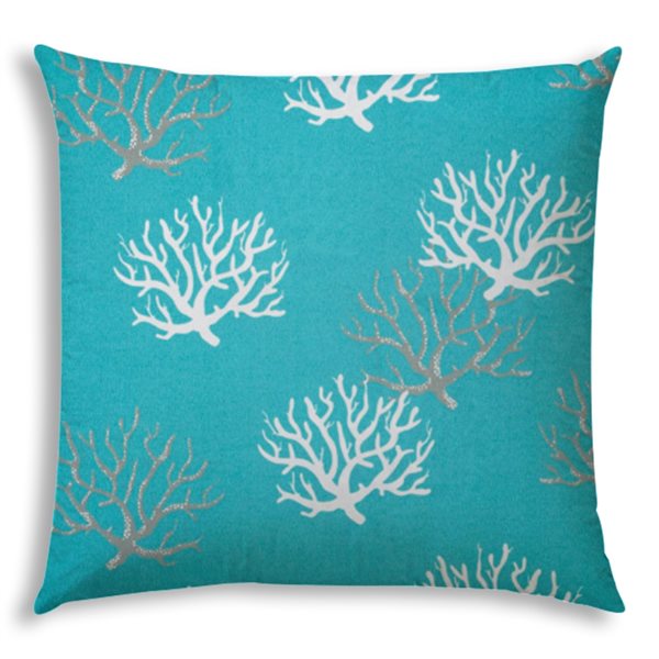 Joita Home Floating Coral 20in x 20in Aqua Indoor/Outdoor Pillow with