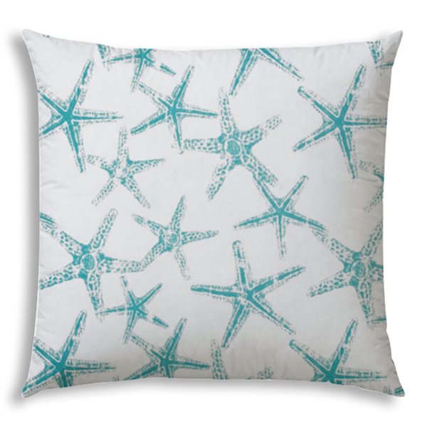 Joita Home Floating Starfish 20-in x 20-in Turquoise Indoor/Outdoor Pillow with Sewn Closure