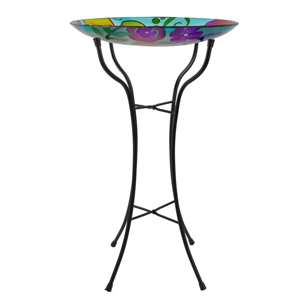 Northlight 25.75-in H Hand Painted Floral Glass Birdbath
