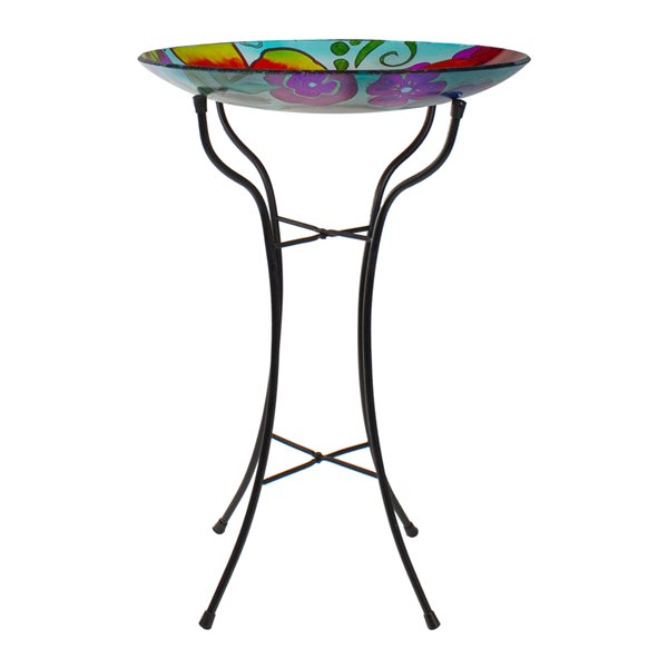 Northlight 25.75-in H Hand Painted Floral Glass Birdbath
