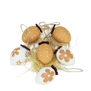 Northlight 2.25-in Brown and White Painted Plastic Easter Egg Ornaments - Set of 6