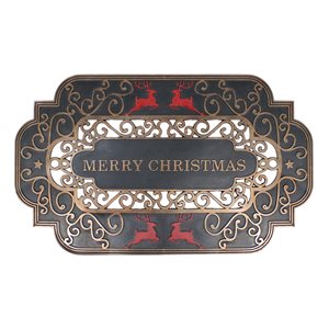 Northlight 18-in x 30-in Black Rectangular Outdoor Christmas Door Mat