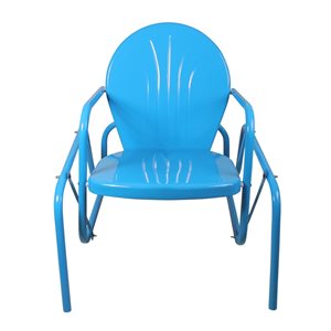 Northlight Turquoise Blue Metal Swivel Glider Balcony Chair with Solid Seat