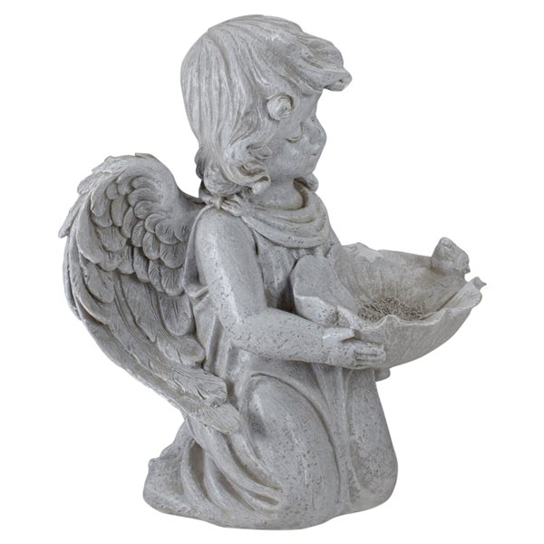 Northlight 9-in Kneeling Angel with Flower Bird Feeder Outdoor Garden Statue