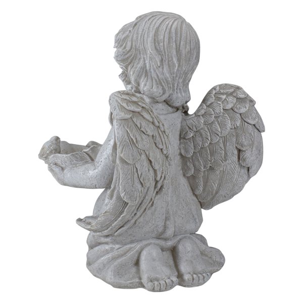 Northlight 9-in Kneeling Angel with Flower Bird Feeder Outdoor Garden Statue