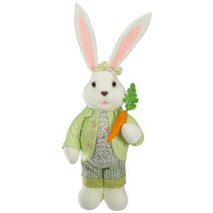 Northlight 20-in White and Green Fabric Easter Rabbit Figurine