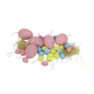 Northlight 3.25-in Pink and Yellow Painted Plastic Easter Egg Ornaments - Set of 29
