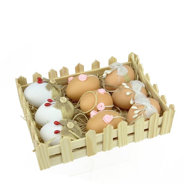 Northlight 2.25-in White and Brown Foam Easter Egg Ornaments - Set of 9
