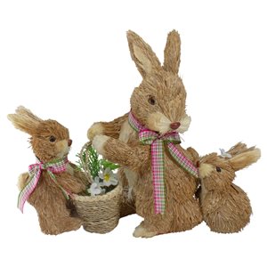 Northlight 12.5-in Brown Sisal Mommy and Baby Easter Bunnies Figurine