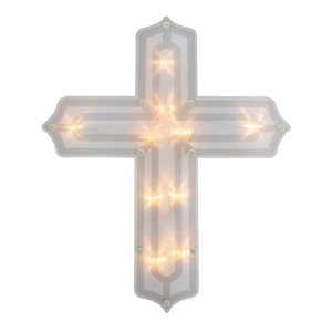 Northlight 14-in White Plastic Lighted Cross Window Silhouette