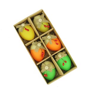 Northlight 2.25-in Green and Yellow Burlap and Plastic Easter Egg Ornaments - Set of 6
