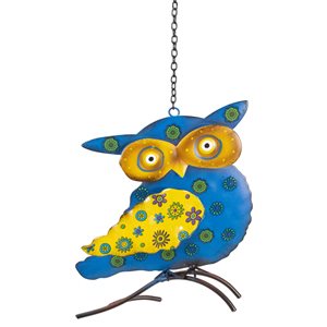 Northlight 7.75-in H x 6.25-in W Blue and Yellow Owl Metal Wall Accent