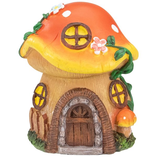 Northlight 6.25-in Orange Mushroom House Outdoor Garden Statue
