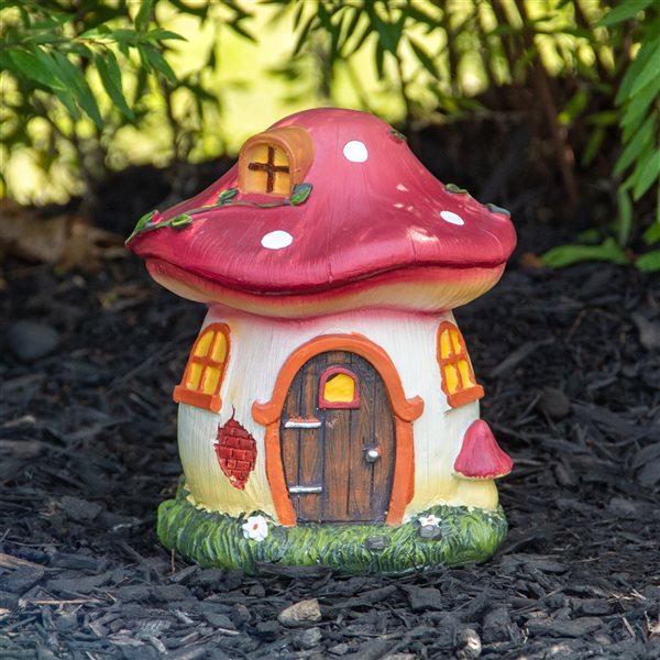 Northlight 6.25-in Red Mushroom House Outdoor Garden Statue