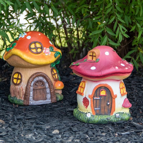 Northlight 6.25-in Red Mushroom House Outdoor Garden Statue