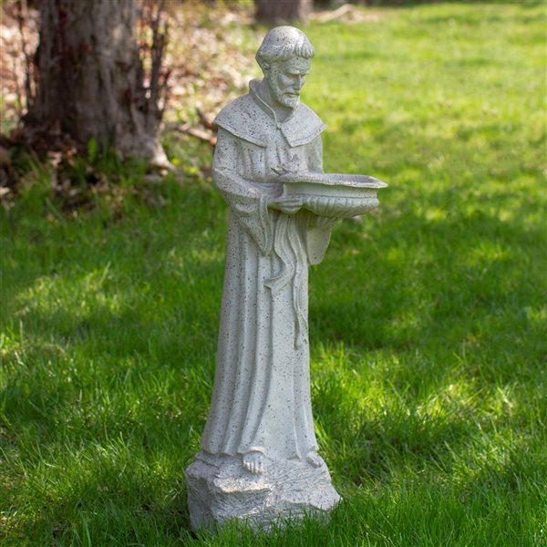 Northlight 23.5-in Speckled Ivory St. Francis of Assisi Religious Bird Feeder Outdoor Statue