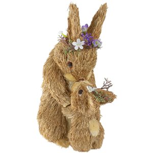 Northlight 12-in Brown Sisal Mommy and Baby Easter Bunnies Figurine