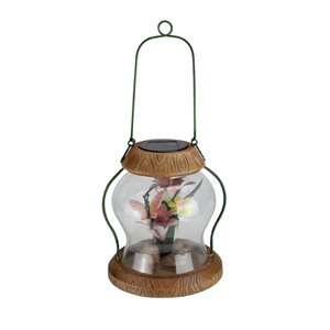 CC LED Outdoor Living 6.25-in x 7-in Brown Glass Solar LED Outdoor Decorative Lantern