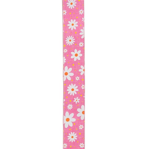 Northlight 2.5-in x 10-yd Pink and White Polyester Wired Floral Craft Ribbon