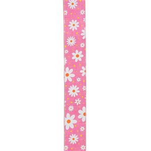 Northlight 2.5-in x 10-yd Pink and White Polyester Wired Floral Craft Ribbon