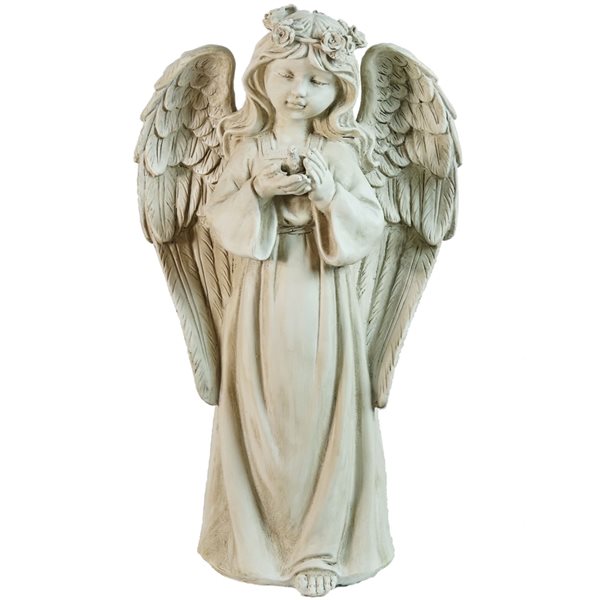Northlight 20.5-in White Standing Angel Holding a Bird Outdoor Garden Statue