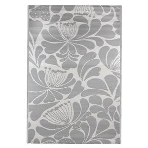 Northlight 4-ft x 6-ft Grey and White Rectangular Indoor/Outdoor Floral Area Rug