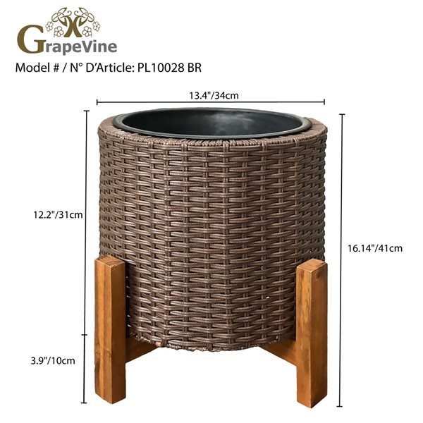 Grapevine 13.4-in W x 12.20-in H Matte Brown Round Resin Wicker Planter