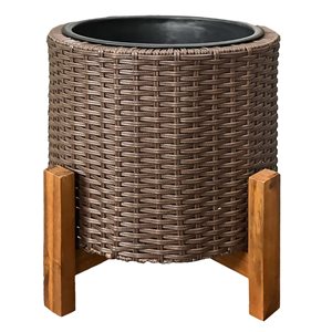 Grapevine 13.4-in W x 12.20-in H Matte Brown Round Resin Wicker Planter