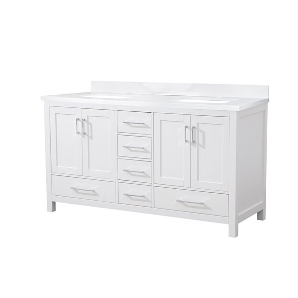 GEF Willow 61-in White Double Sink Bathroom Vanity with White Top