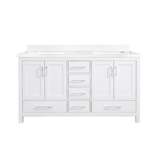 GEF Willow 61-in White Double Sink Bathroom Vanity with White Top